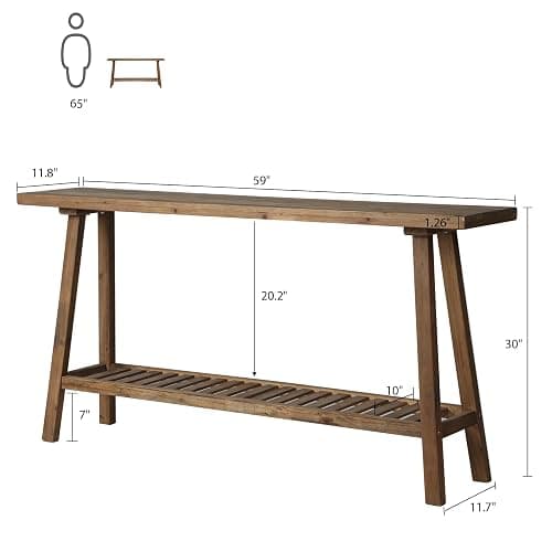 HOKYHOKY Reclaimed Solid Wood Console Table, 59" Long Farmhouse Entryway Tables, Rectangular Couch Table Behind Sofa, 2 Tiers Accent Tables for Hallway, Entrance, Foyer, Living Room thumbnail 2