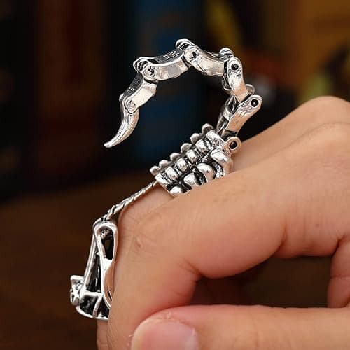 Q&D&S Silver Scorpion Ring Gothic Knuckle Finger Ring Punk Hinged Activity Rings Halloween for women and men thumbnail 6