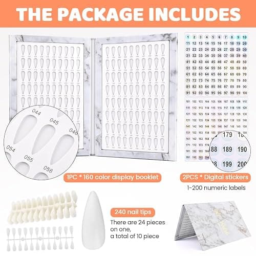 Velarionna 160 Nail Color Display Book with 240 Nail Tips and 1-200 Number Labels, Gel Polish Colors Card Board Professional Color Swatches Book thumbnail 3
