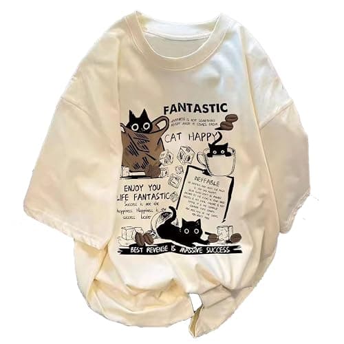 Unisex Y2K Cat Letter Print T-Shirt Harajuku Kawaii Casual Oversize T-Shirts Short Sleeves Cotton Tops - Image 1