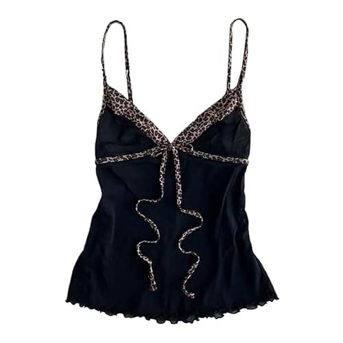 Damen Sexy Spaghettiträger Tops - Vintage Y2K Geparden-Print Cropped Camisole Slim Fit Ärmelloses Tank Top für Sommer Casual Streetwear Ausgehen Party thumbnail 2