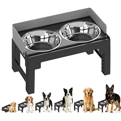 PAKEWAY Elevated Dog Bowls for Medium and Large Dogs, Spill Proof Tiltable Dog Feeder with 2 Stainless Steel Bowls, 6 Height Adjustable Raised Dog Bowl Stand - Image 1
