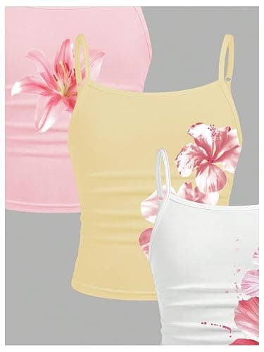 RoseSeek Girl's 3 Packs Cheetah Leopard Floral Tank Top Camisole Tops | Spaghetti Strap, Slim Fitted, Summer Cute, Sleeveless, Teens Size 10-12, Cami thumbnail 2