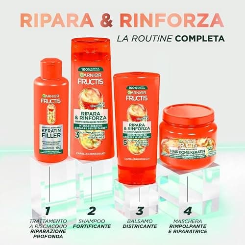 Garnier Fructis, Trattamento con Risciacquo, Per Tutti i Capelli Danneggiati, Riparazione Profonda, Per Capelli Più Forti, Con Olio di Marula e Cheratina, Keratin Filler, Ripara&Rinforza, 200 ml thumbnail 8
