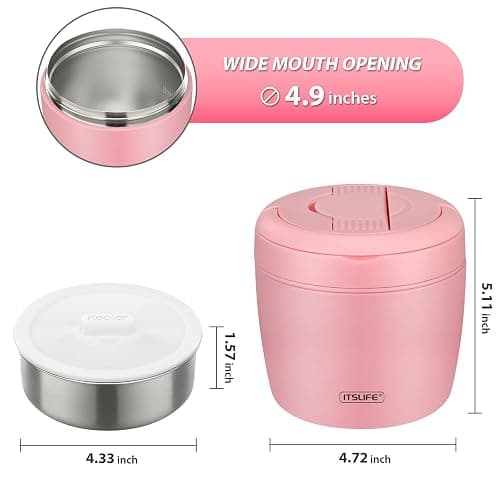Soup Thermo for Hot Food Adults 32OZ Lunch Containers Wide Mouth Hot Food Jar Vacuum Insulated Stainless Steel Bento Box Leakproof with Spoon (Light Pink) thumbnail 3