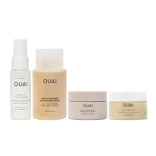 OUAI Travel Kit - Includes Travel Size Leave In Conditioner, Detox Shampoo, Fine to Medium Hair Mask, Scalp & Body Scrub (4 Count) - Image 1