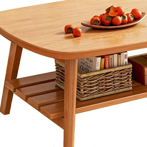 Amazon 2-Tier Foldable Modern Coffee Table Minimalist Wood Coffee Table with Storage Shelf Oval Mid Century Coffee Table for Small Apartment Living Room, Walnut 47" L x 19.5" W x 18" H thumbnail 6