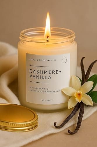 SENSE ISLAND Cashmere Vanilla Scented Candle for Home Scented 50+ Hrs Highly Scented Creamy Vanilla | 100% Natural Soy Candle Gifts for Women Highly Scented House Warming Gifts thumbnail 4