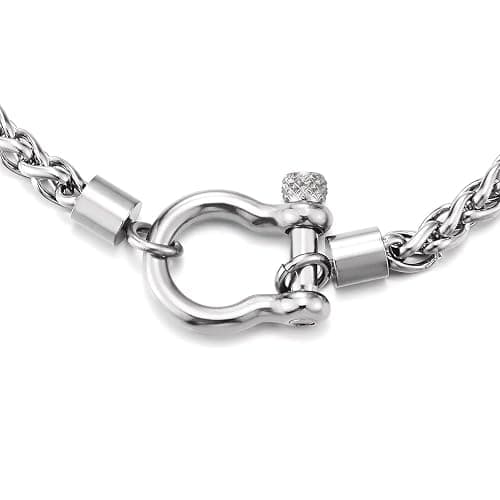COOLSTEELANDBEYOND Mens Women Stainless Steel Foxtail Wheat Chain Necklace, Screw Anchor Shackle Nautical Sailor Clasp thumbnail 3