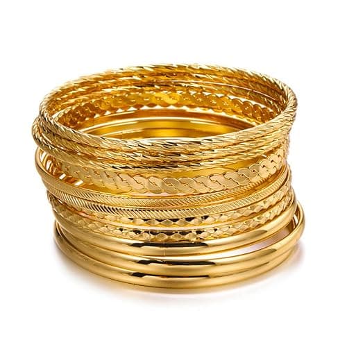 RINTOLER 16Pcs Gold Bangle Bracelets for Women - Multi Layer Stackable Textured Bracelets Boho Jewelrys Set. - Image 1