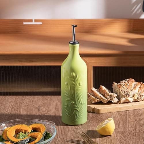 Sweejar Large Olive Oil Dispenser Bottle, 24 Oz Ceramic, Modern Relief Design, Dishwasher Safe, Gradient Green thumbnail 5