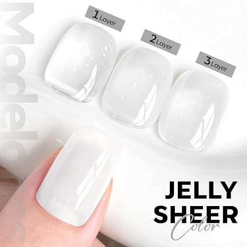 modelones Milky White Gel Nail Polish Natural Color | Translucent Jelly Soak Off LED Clear Coat Soap Nails Art White French Gel Polish15 ML thumbnail 2