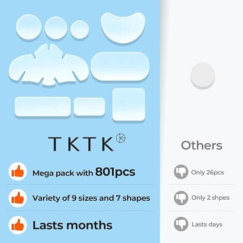 TKTK Hydrocolloid Pimple Patches All-in-One Combo Pack (9 Sizes 801 Count) | 7 Shapes Bulk Strips for Face & Back, Gentle Blemish Care for Acne, Zit Covering Set for Breakouts & All Skin Types thumbnail 8