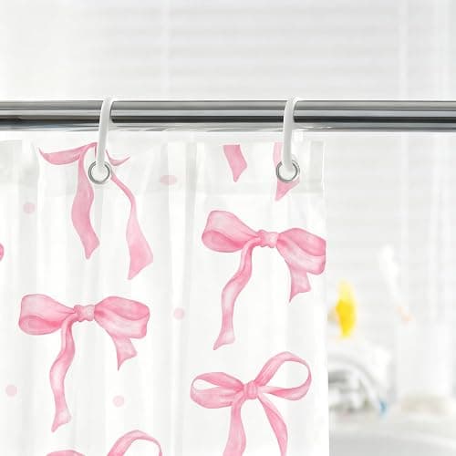 Cute Shower Curtain, Bow Pattern Waterproof Fabric Shower Curtain for Bathroom Decor, Aesthetic Modern Shower Curtains Sets with Hooks for Women Girls 72x72 Inches (Pink) thumbnail 9