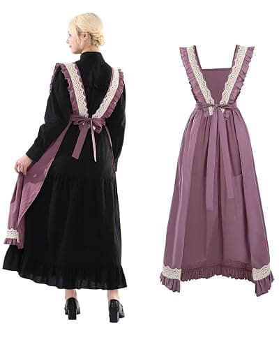 White Vintage Maid Ruffle Apron for Women Colonial Pioneer Peasant Apron Pinafore Adjustable Kitchen Gift thumbnail 3