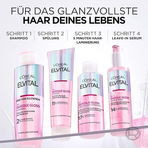 L'Oréal Paris Elvital Glycolic Gloss Serum für glanzloses und stumpfes Haar, Haarpflege für intensive Geschmeidigkeit und ultimativen Glanz, Leave-In Serum, regenerierend, mit Glykolsäure, 150ml thumbnail 6