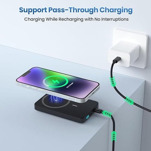 Magnetic Power Bank Portable Charger,Compact 10800mAh LCD Display Wireless Power Bank,25W PD USB-C in&Out Battery Pack Compatible with Magsafe,iPhone 16/16 Plus/16 Pro/16 Pro Max/15/14/13/12 Series thumbnail 6