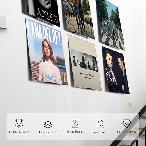 BiJun Vinyl Wall Mount 10 Pack, Black Metal Vinyl Holder Wall Display Shelf Record Wall Mount Stand for Albums LP Minimalist Record Wall Storage Set for CD Display in Office Home thumbnail 4