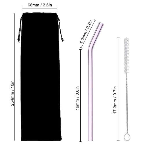 10 Pack Reusable Pink Glass Straws, 8" Shatter-Resistant Bent Drinking Straws for Smoothies, Milkshakes, Hot/Cold Drinks, with 2 Cleaning Brushes Dishwasher Safe Fits Tumblers, Tervis, Mason Jars thumbnail 2