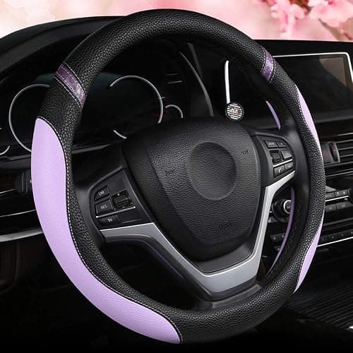Universal Leather Steering Wheel Cover for Women Steering Wheel Cover for Car 15 inch (Lilac Color) - Image 1