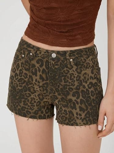 CIDER Women's Leopard Print Denim Shorts High Waisted Frayed Hem Casual Jean Shorts with Pockets thumbnail 2