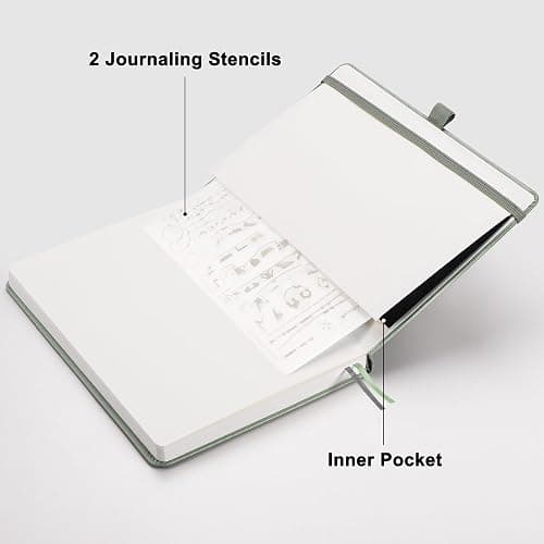 RETTACY Dotted Journal Notebook, 192 Pages, A5 Medium Size (5.7'' x 8.3'') | Leather Hardcover, 100 GSM Thick Paper, for Journaling, Planning, Tracking (Sage Green) thumbnail 7