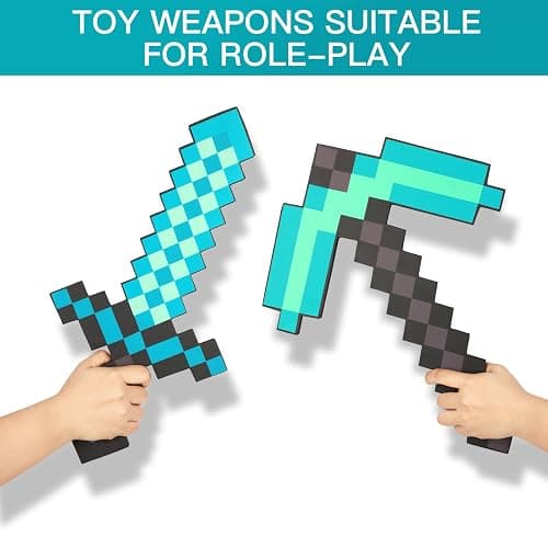 4 Pack Kids Game Role-Play Toy Weapon Set-Sword Axe Pickaxe and Shovel,Perfect Toy Weapons Gift for Halloween Christmas and Parties thumbnail 5