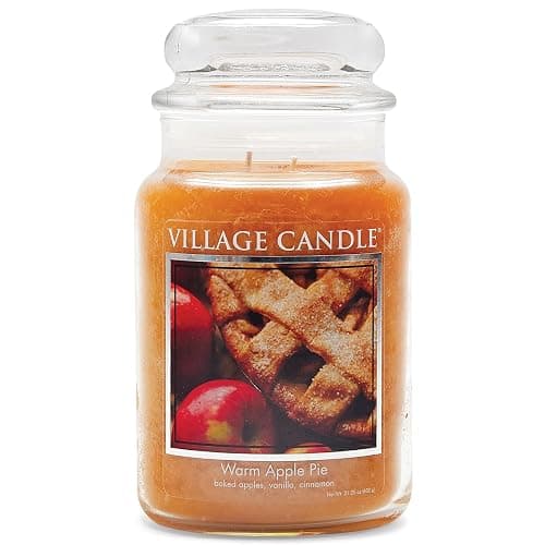 Village Candle Warm Apple Pie Large Glass Apothecary Jar Scented Candle, 21.25 oz, Brown - Image 1
