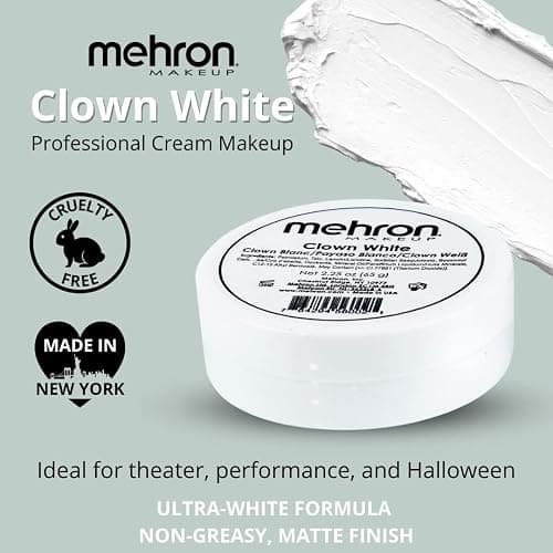 Mehron Makeup Clown White Professional Face Paint Cream Makeup | White Face Paint for Stage, Film, Cosplay, & Mime | Halloween Clown 2.25 oz (65g) thumbnail 2