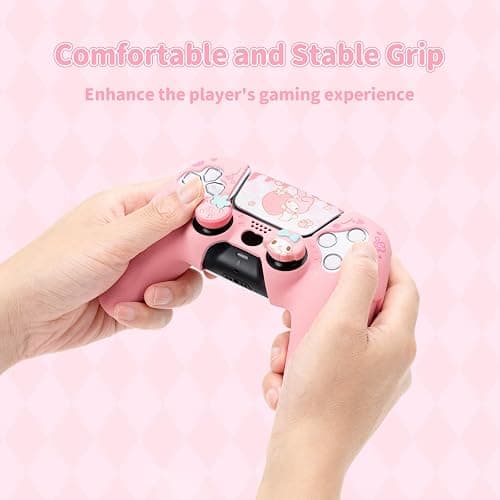 Kuitmor Silicone PS5 Controller Cover Skin Set,Anti-Slip Soft Protective Case for PS5 Wireless Controller with 2 Thumb Grip Caps and 1 Sticker (Pink) thumbnail 3