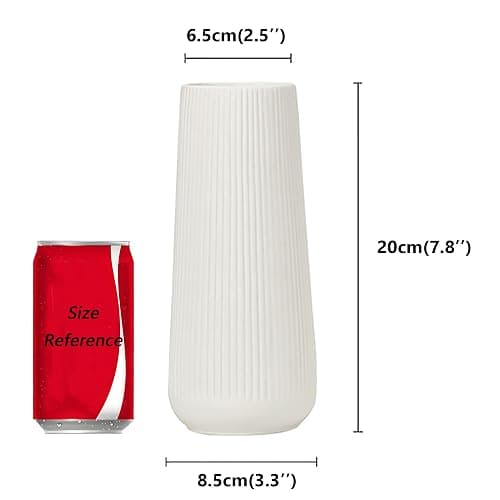 Ceramic Vase for Flower, Pampas Grass Vase, 7.8''H Ribbed Decor Vase, White | Nordic Minimalist Flower Vase, White Modern Home Office Decor Vases, For Living Room, Dining Table, Bedroom, Kitchen Shelf thumbnail 3