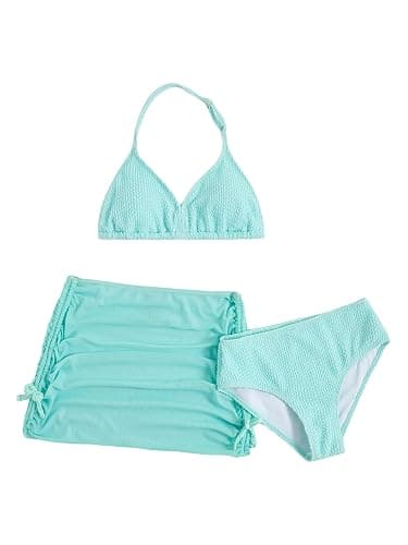 SHENHE Girl's 3 Piece Swimsuits with Cover Up Skirt Halter Triangle Bathing Suits Bikini Set - Image 1