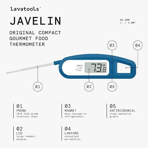 Lavatools Javelin® Ultra-Fast 3-Second Digital Instant Read Meat Thermometer for Grill and Cooking, 2.75" Probe, Compact Foldable Design, Large Display, IP65 Water Resistant, NSF Certified – Milk thumbnail 2