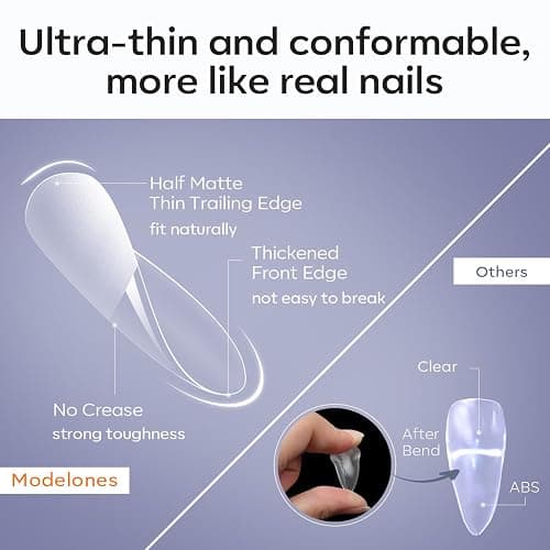 Modelones Short Almond Fake Nail Tips - 510Pcs Gel Tips Pre-shaped Half Matte Full Cover Clear Acrylic Gel Kit False Press on Nails for Extension DIY Salon 15Sizes thumbnail 4