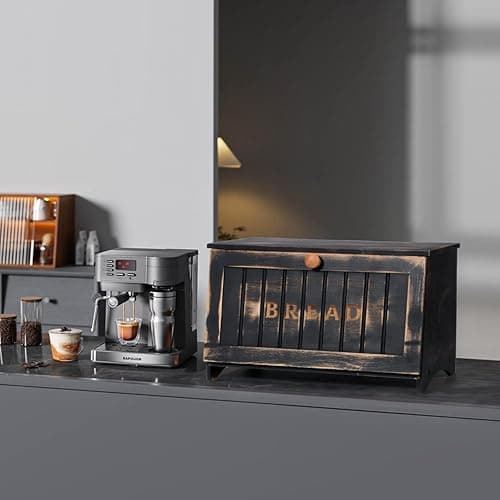 DAOYOUSKY Bamboo Bread Box for Kitchen Countertop, Black Vintage Wooden Counter Breadbox, Single Layer Rustic Wood Large Capacity Bread Storage Container Bin thumbnail 7