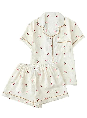 Remidoo Women's Silk Satin Pajama Set Striped Button Up Pjs Short Sleeve Loungewear - Image 1