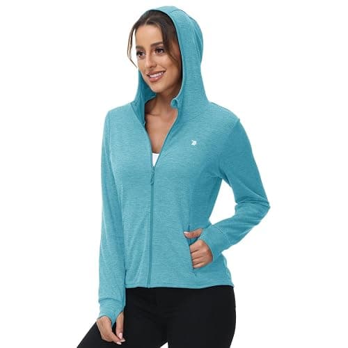 donhobo Damen Laufjacke Sportjacke Trainingsjacke Langarm Fitness Yoga Jacke Leicht Atmungsaktive Full Zip Sweatjacke mit Taschen Daumenloch - XS - Himmelblau thumbnail 5