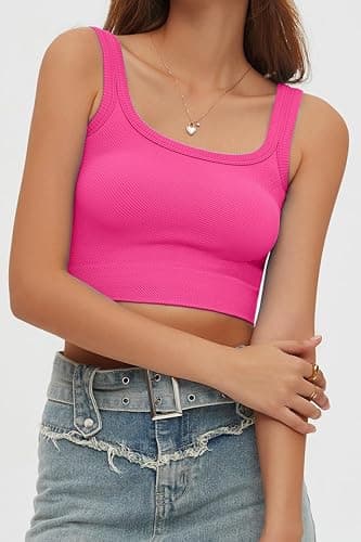 CHYRII Womens Summer Square Neck Going Out Tops Ribbed Basic Tank Crop Workout Tops thumbnail 6