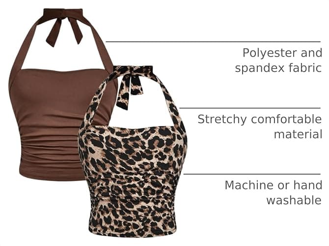 Floerns Girl's 2 Pcs Sleeveless Halter Top Leopard Print Ruched Y2k Tank Top thumbnail 4