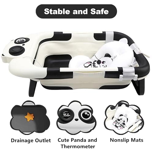 Collapsible Baby Bath Tub with Thermometer & Soft Cushion, Foldable Baby Bathtub Newborn to Toddler 0-36 Months, Portable Travel Bathtub Baby with Drain Plug, Save Space thumbnail 7