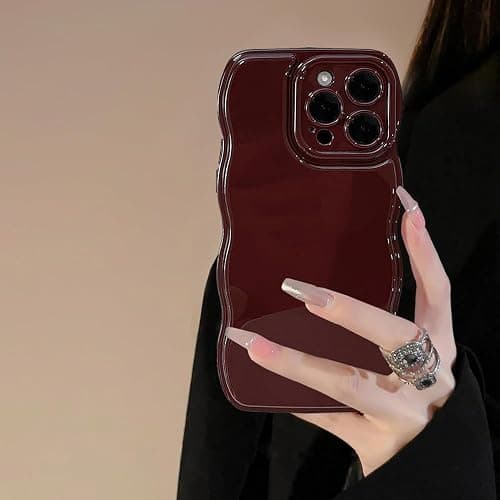 FABSPARK Phone Case for iPhone 16 Case,Simple Wave Design Wavy Frame Soft Silicone Aesthetic for iPhone 16,Wine Red - Image 1