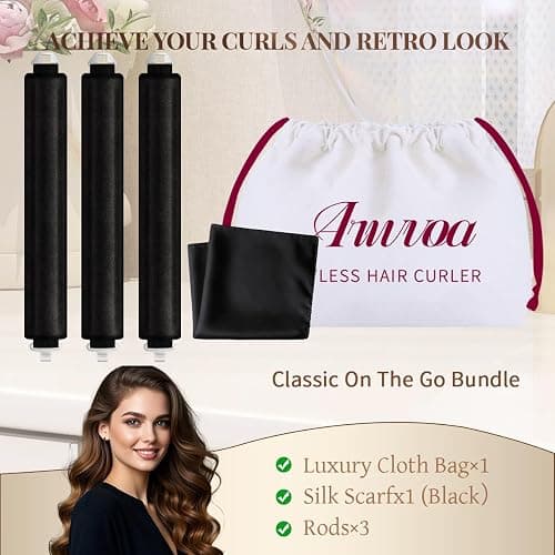 3-Piece Segmented Heatless Hair Curler Set, 1.2" Soft Velvet No Heat Curls Overnight Blowout Rods to Sleep In, DIY Silk Scarf Curling Headband for Long Hair & Medium Hair, Travel Bag Included-Black thumbnail 5