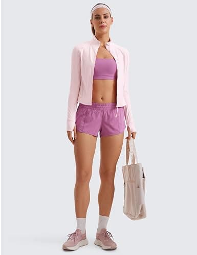 CRZ YOGA Butterluxe Waist Length Jackets for Women - Full Zip Athletic Track Tops with Thumb Holes Pockets thumbnail 4