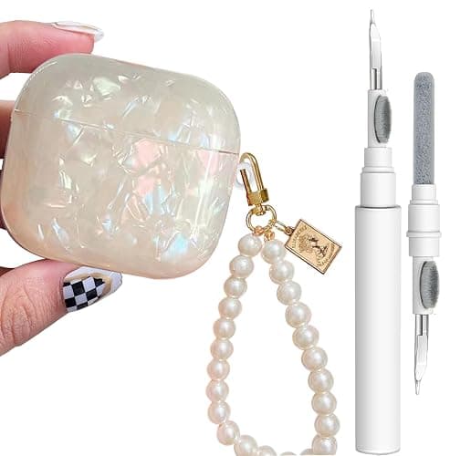 Cute Glitter Case for AirPods 4 - YOMPLOW Case Cover Skin Women Girls with Luxury Pearl Keychain Cleaner Tool for Apple Airpods 4th Generation Charging Case 2024 - Colorful - Image 1
