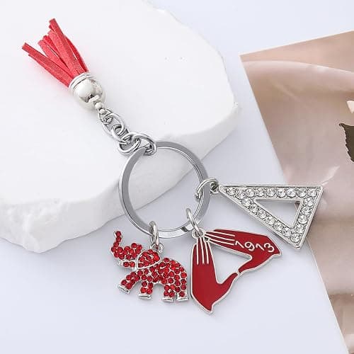 HUSURU Fashion Greek Sorority Gifts Red Tassel Elephant Pendant Gesture 1913 Delta Sorority Key Chain Jewelry For Women thumbnail 6
