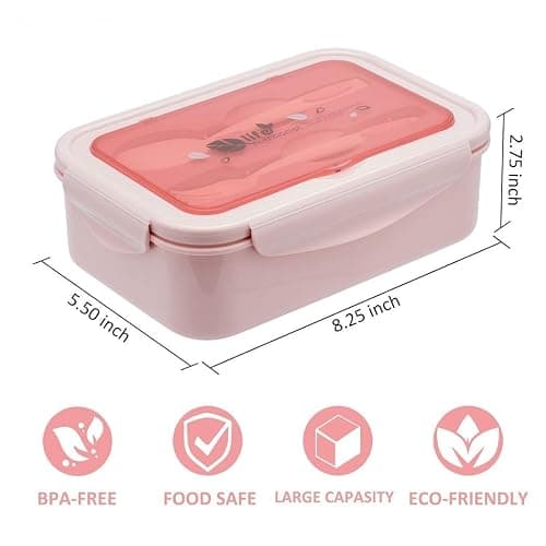 LOVINA Bento Boxes for Adults - 1100 ML Bento Lunch Box For Kids Childrens With Spoon & Fork - Durable for On-the-Go Meal, BPA-Free and Food-Safe Materials thumbnail 2