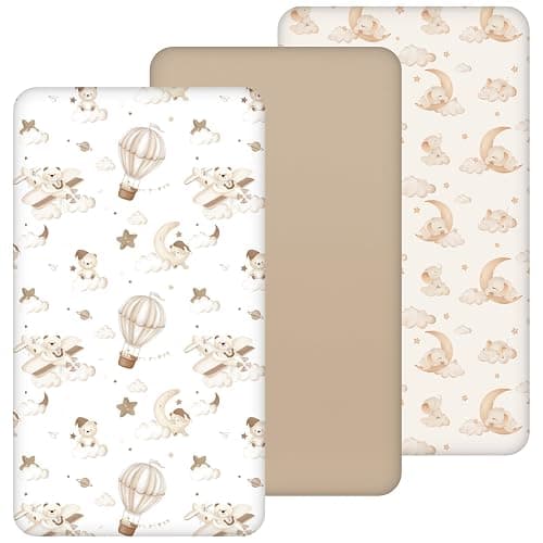 Yukkidds Drap Housse 60x120 Lit Bébé – Lot de 3 Drap Housse Bébé en Microfibre Respirante Drap Lit Bébé Ajustable avec Élastique 360° pour Lit et Berceau Ballon Brun - Image 1