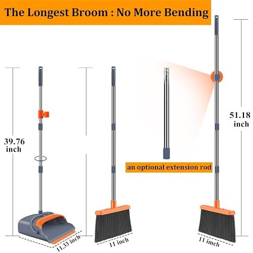 Kelamayi 2022 Upgrade Broom and Dustpan Set, Large Size and Stiff Broom Dust pan with Long Handle, Upright Dustpan Broom Set Ideal for Indoor Outdoor Garage Kitchen Room Office Lobby Use thumbnail 3