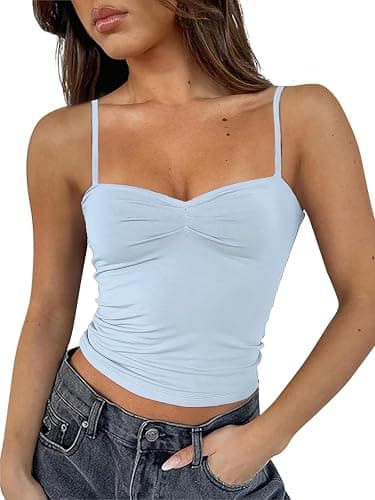 ForeFair Women Y2K Sweetheart Neck Sleeveless Crop Tank Tops Backless Spaghetti Strap Pleated Bustier Camis Going Out Top - Image 1