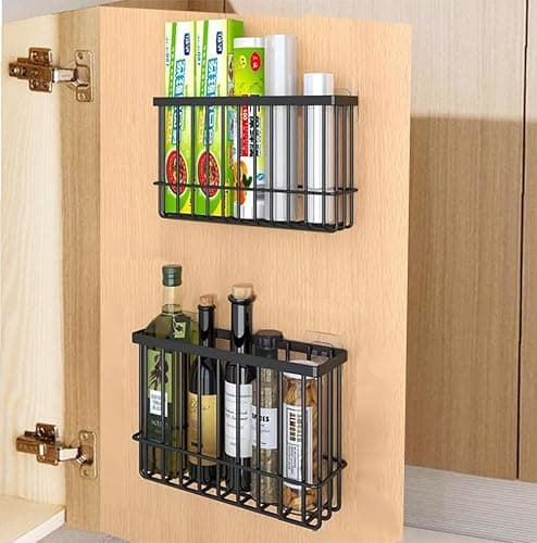 EigPluy 2 Piece Kitchen Cabinet Door Storage Box,Self Adhesive Wall Mounted Storage Boxes,Wardrobe/Bathroom/Refrigerator Small Items Organizer Storage Box (Black) - Image 1